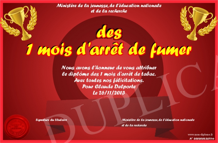 diplome 1 mois sans tabac